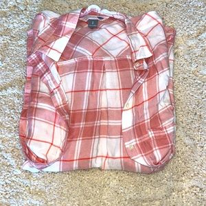 pink plaid flannel button down